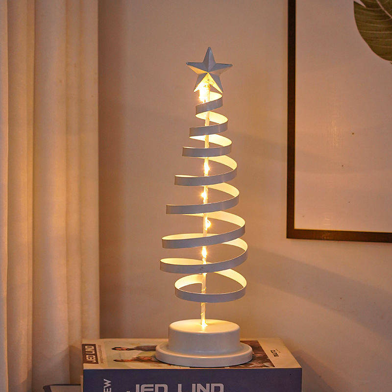 LED Christmas Tree Spiral Light Table Ornament Wrought Iron Xmas Tree Bedroom Desk Lamp Christmas Atmosphere Night Light Decor - Image 10