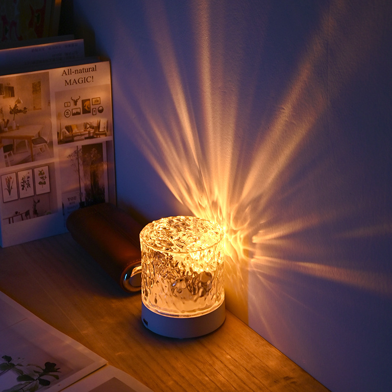 Crystal Lamp Water Ripple Projector Night Light Decoration Home Houses Bedroom Aesthetic Atmosphere Holiday Gift Sunset Lights Home Decor - Image 2