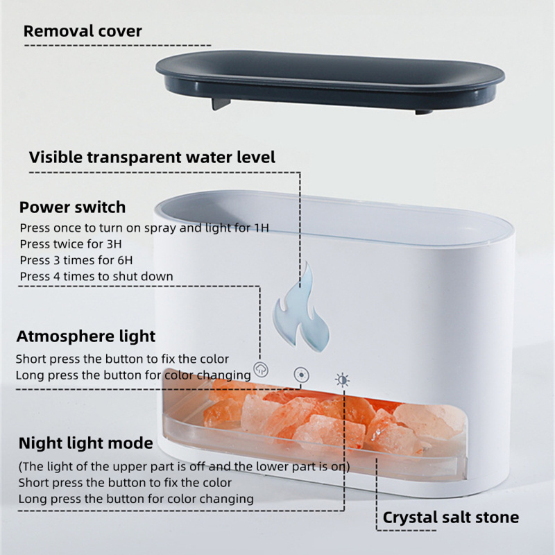 New Flame Humidifier Aromatherapy Machine Crystal Salt Stone Colorful Atmosphere Lamp Flame 3d Simulation Flame Humidifier Household Essential - Image 6