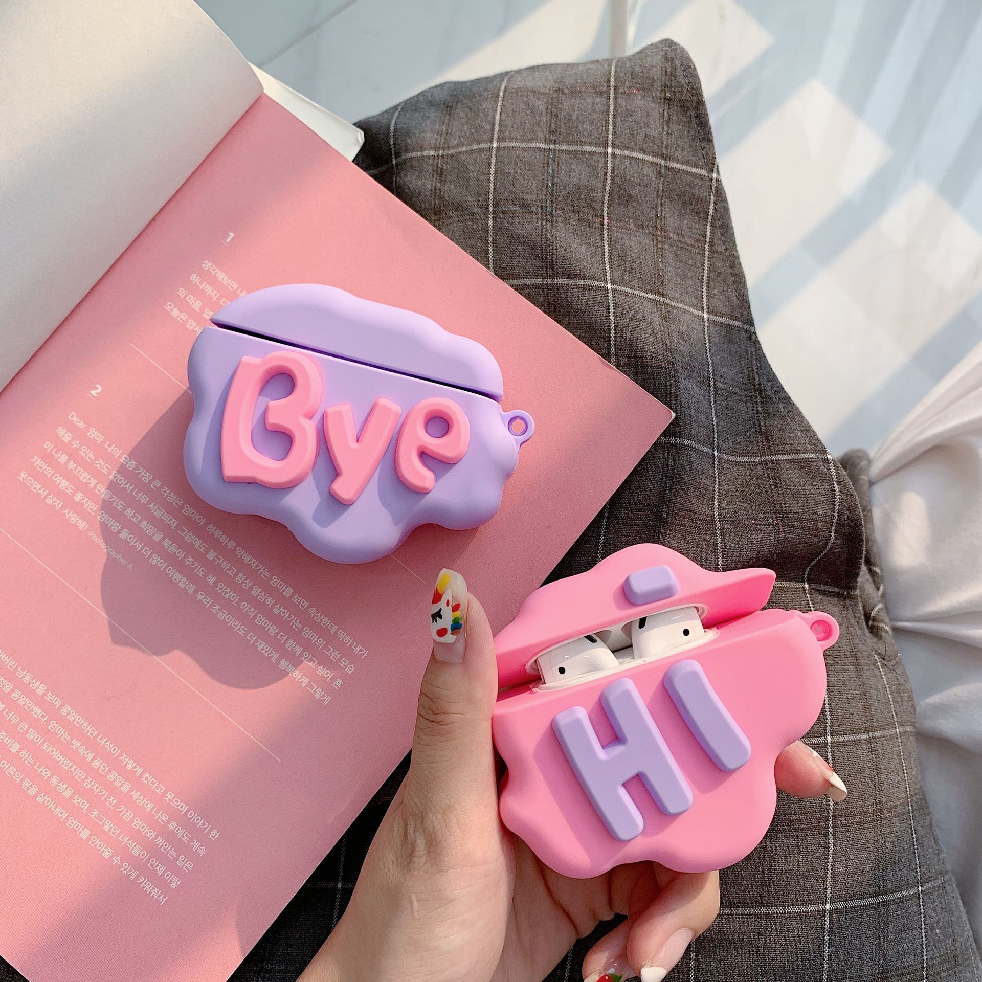 AirPod 2 Case 3D HI BYE Cloud Letter Cartoon Soft Silicone Wireless Earphone Cases For Airpods Case Cute Cover