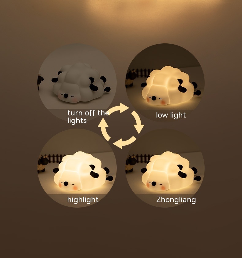 Cute Silicone Night Lights Sheep Cartoon Bedroom Lamp For Children's Room Decor Rechargeable Timing Dimming Sleep Night Light - Image 8