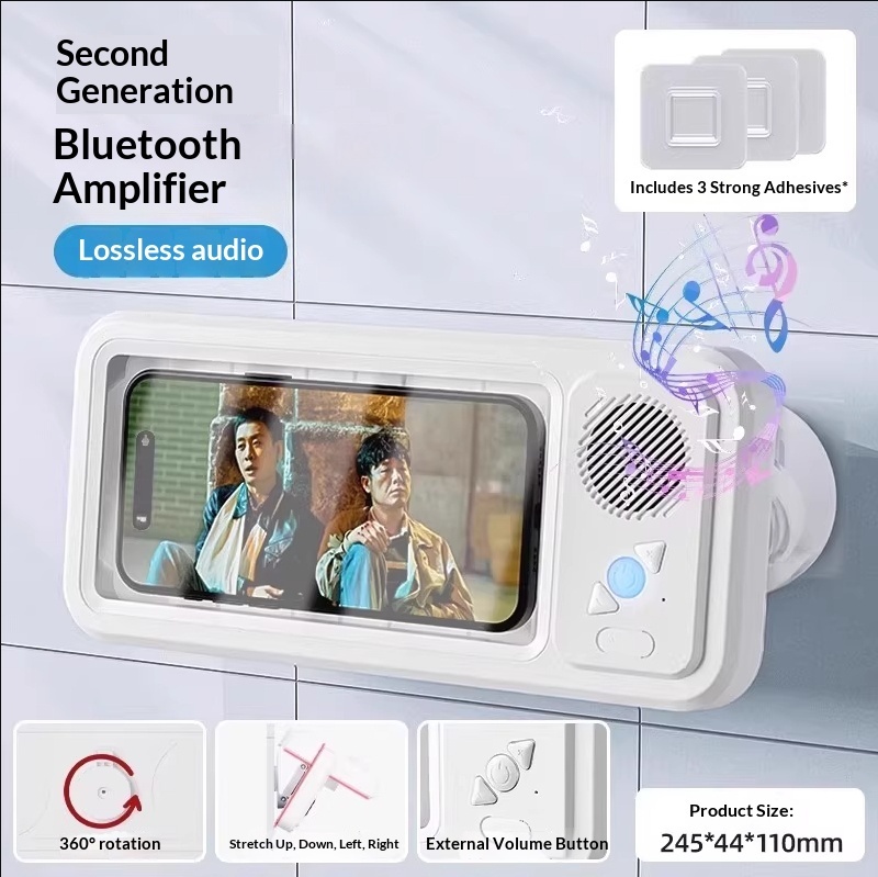Bathroom Waterproof Mobile Phone Box Bluetooth Speaker Audio Bath TV Stand Mobile Phone Holder 360 Degree Rotation Touch Screen - Image 7