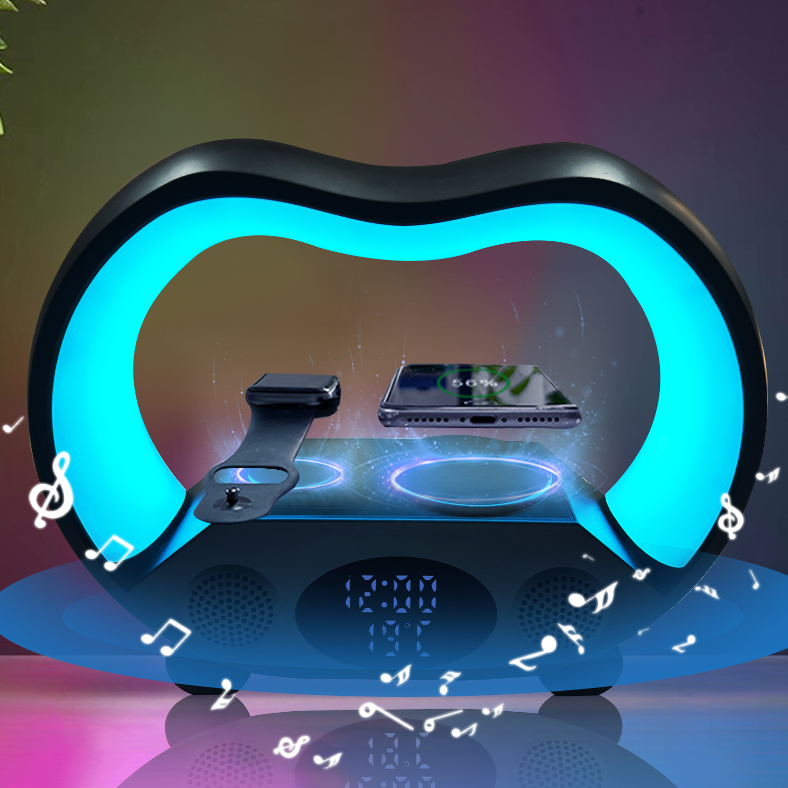 New 6 In 1 Smart Remote Control Bluetooth-compatible Ambience Intelligent LED Table Lamp Multi-function Wireless Charger Night Light Bluetooth-compatible Speaker - Image 8