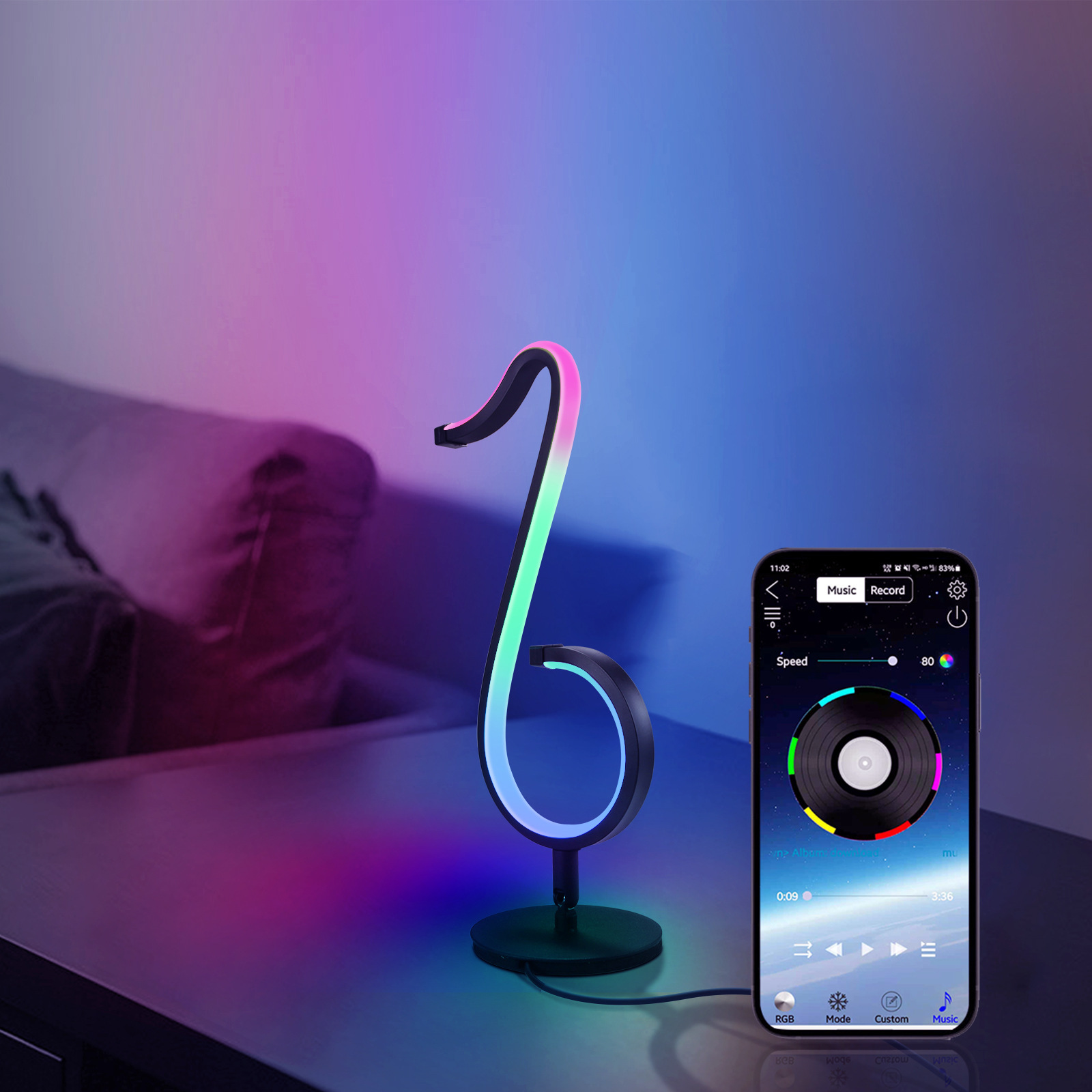 Intelligent APP Remote Control Symphony Atmosphere Light LED Night Light 180° Rotation Desktop Bedside For Home Decor Lamp - Image 2