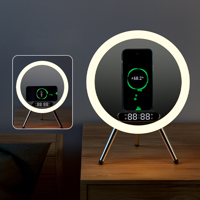 New Multi -function LED Mirror Alarm Clock Wireless Charger Digital Clock Time USB Table Clock - Image 2
