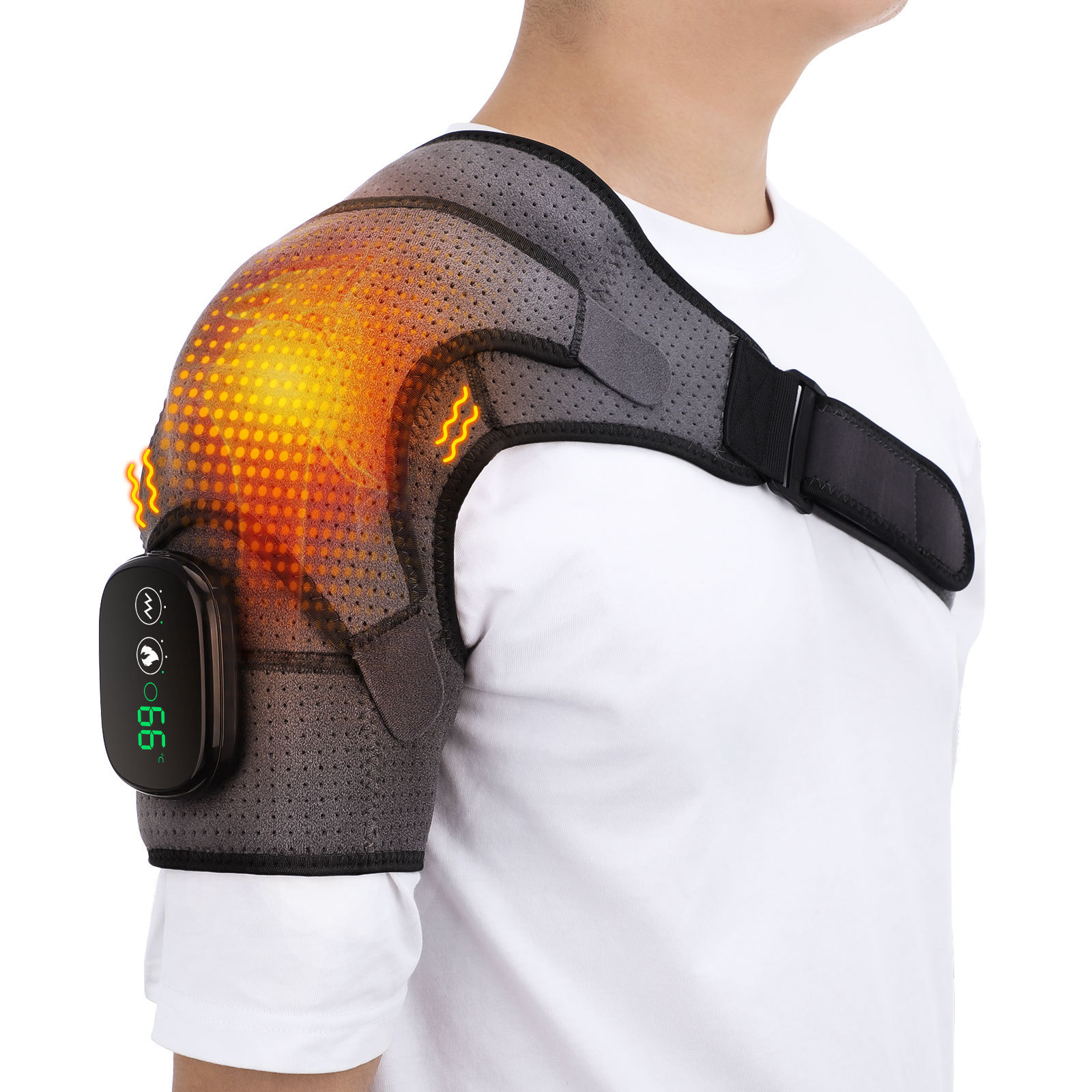 USB Rechargeable Convenient Electric Heating Shoulder Massage Heated Back Shoulder Brace Adjustable Heating Shoulder Massage Belt For Arm Muscle Relaxation - Image 2