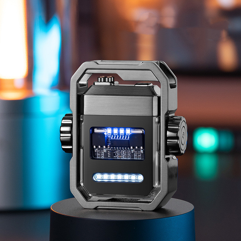 New Pulse Lighter Double Arc Outdoor Windproof Type-C Charging Electric Lighter Mechanical Alloy Rotary Gyroscope Decompression Tool - Image 10