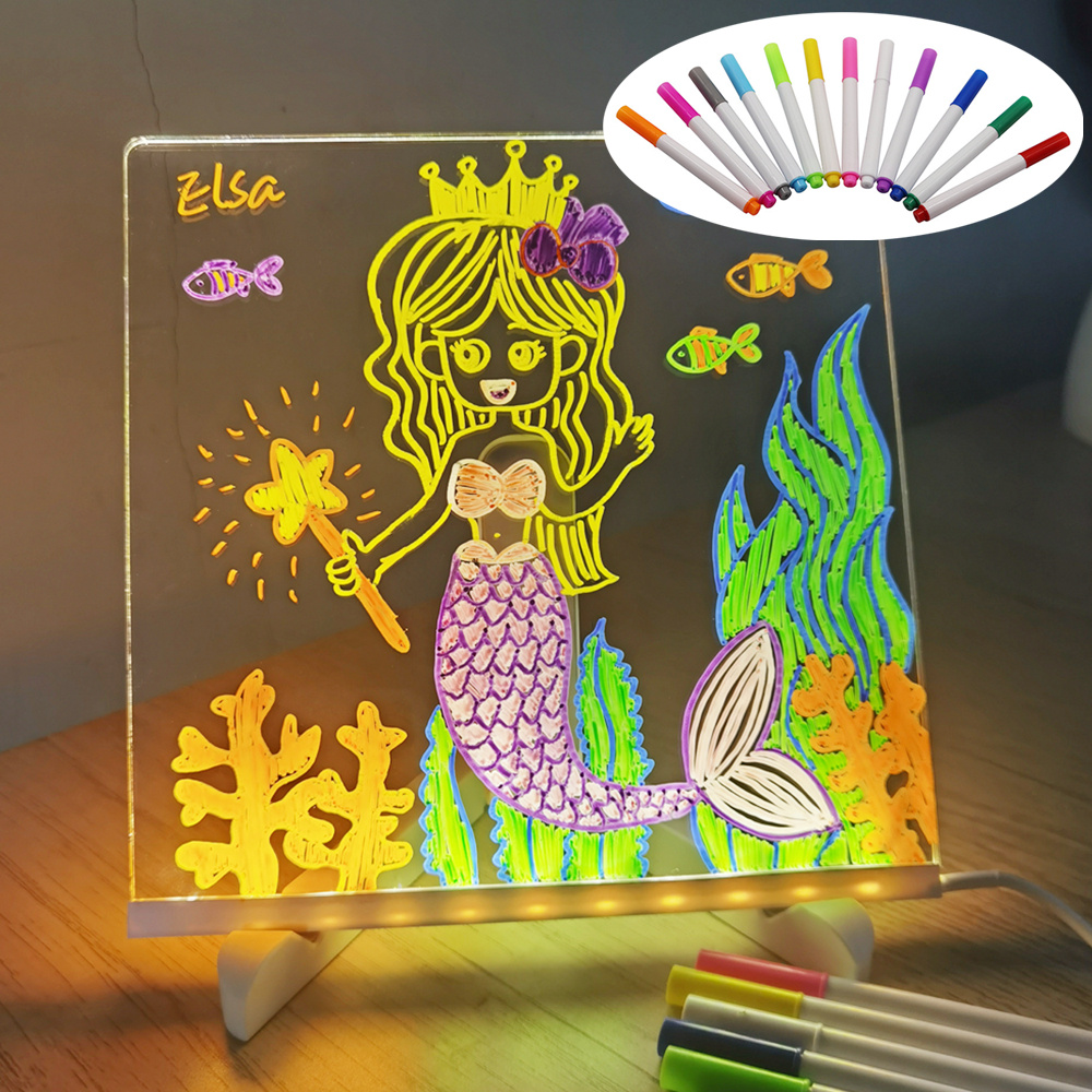 Acrylic DIY Note Board LED Night Light Creative Message Board Holiday Lamp With 7Pens USB LED Desk Lamp Note Daily Moment Painting Lamp - Image 3