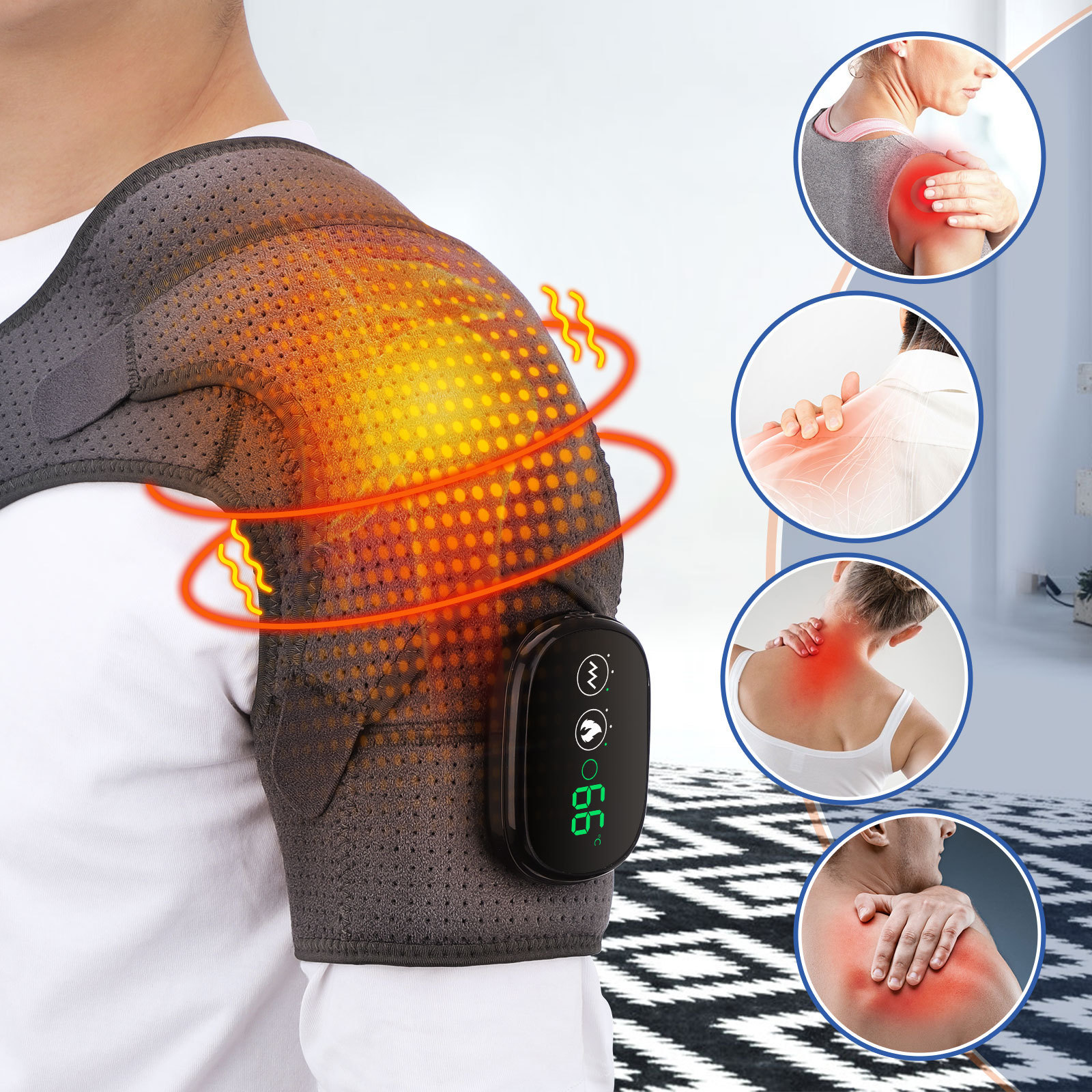 USB Rechargeable Convenient Electric Heating Shoulder Massage Heated Back Shoulder Brace Adjustable Heating Shoulder Massage Belt For Arm Muscle Relaxation - Image 8
