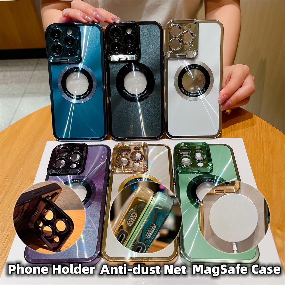 Electroplated Phone Case Luxury Plating CD Pattern Magsafe Bracket Case For 12 13 14 Pro Max Invisible Camera Stand Holder Lens Holder Magnetic Suction - Image 3