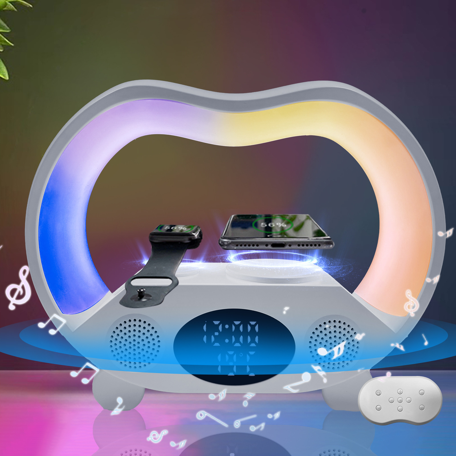 New 6 In 1 Smart Remote Control Bluetooth-compatible Ambience Intelligent LED Table Lamp Multi-function Wireless Charger Night Light Bluetooth-compatible Speaker - Image 5