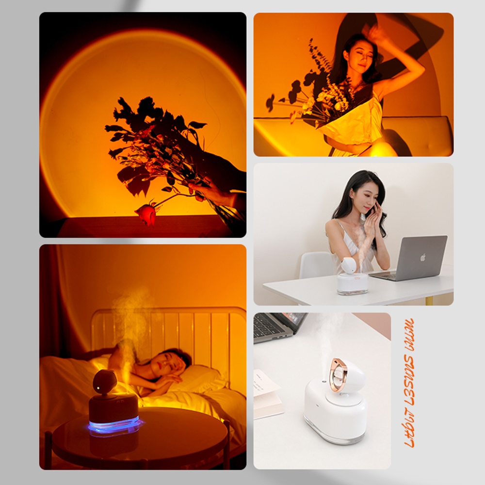 2 In 1 Mini Wireless Sunset Lamp Air Humidifier 300ML Fog Sprayer Humidifiers Ambient Light Mute Mist Maker For Home Decor Office - Image 2