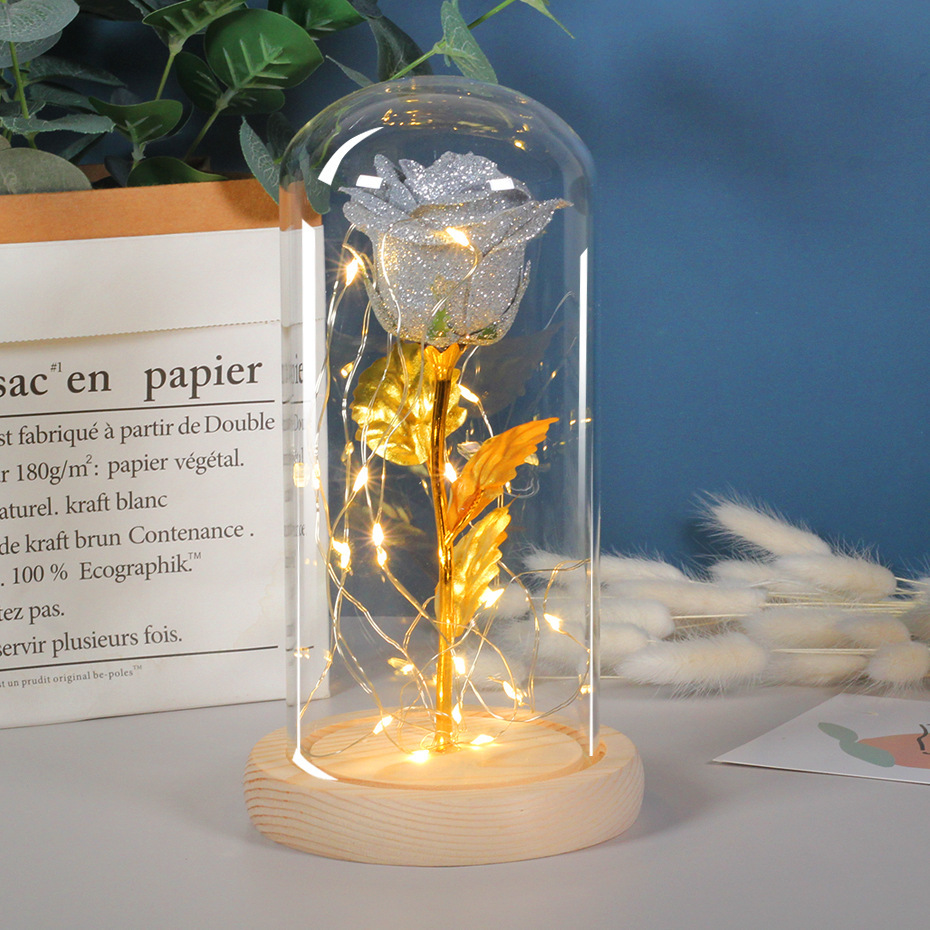 Valentines Day Gift For Girlfriend Eternal Rose Flowers LED Light In Glass Cover Day Wedding Decoration Favors Mother Day Female Gift Gift - Image 2