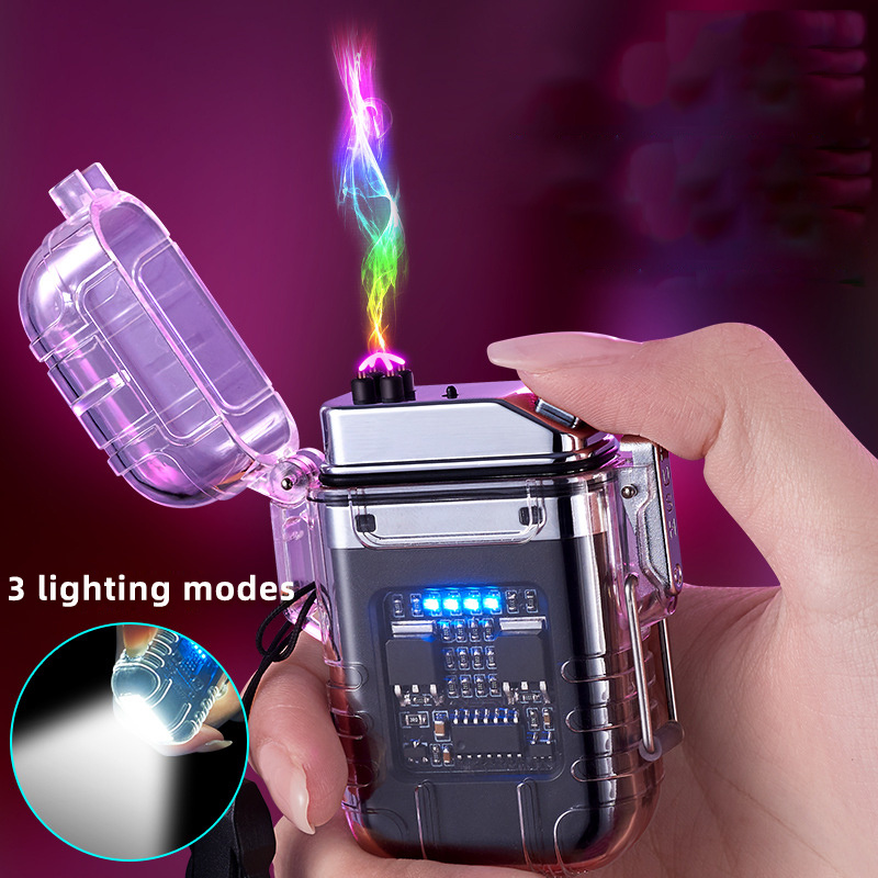Transparent Shell Double Arc Lighter Waterproof And Windproof Outdoor Lighter Lighting Multi-purpose Electronic Cigarette Lighter - Image 3