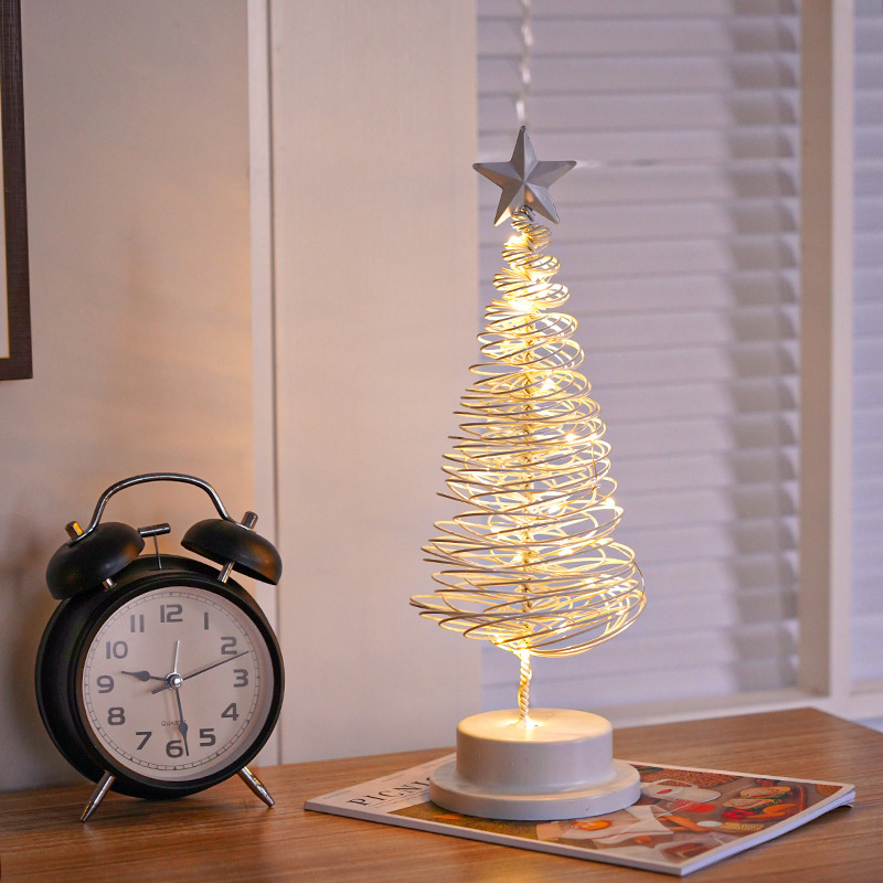 LED Christmas Tree Spiral Light Table Ornament Wrought Iron Xmas Tree Bedroom Desk Lamp Christmas Atmosphere Night Light Decor - Image 6