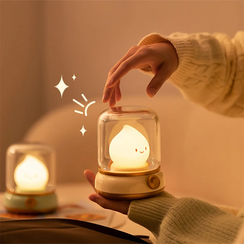 Retro Small Night Lamp Bedroom Mini Desktop LED Cute Night Lamp Creative USB Rechargeable Portable Cartoon Table Lamp For Coffee Bar Hotel Bedroom Home Decor - Image 2