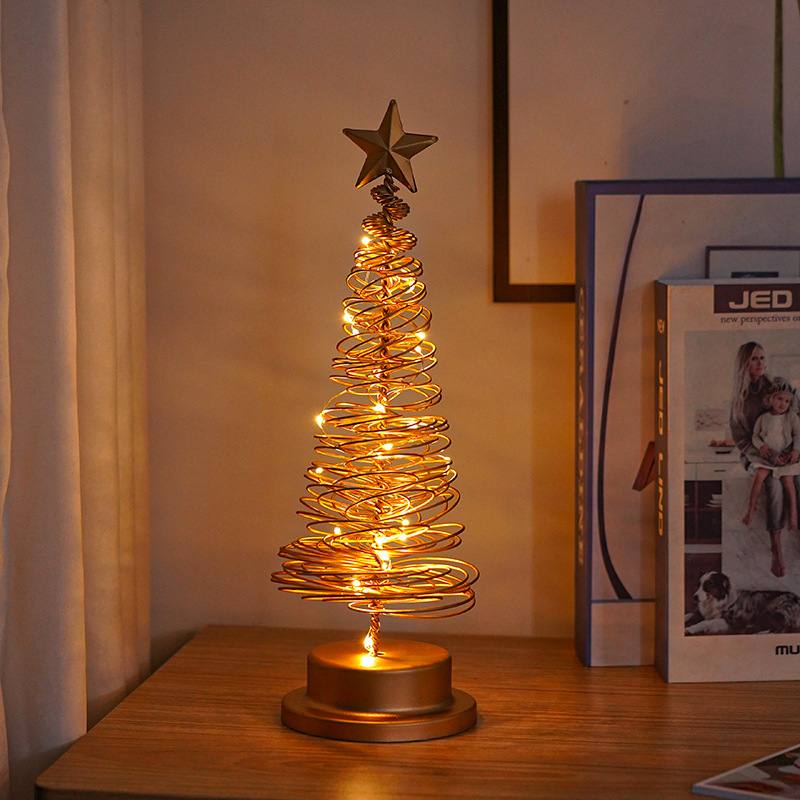 LED Christmas Tree Spiral Light Table Ornament Wrought Iron Xmas Tree Bedroom Desk Lamp Christmas Atmosphere Night Light Decor - Image 7