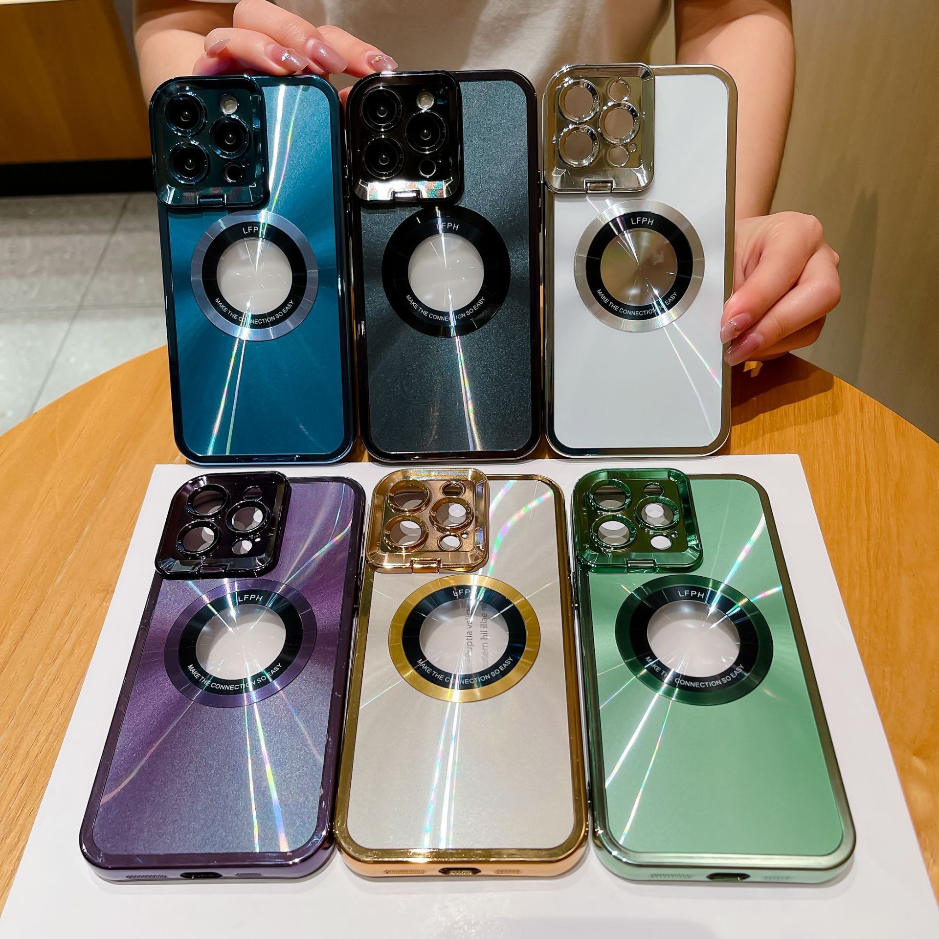 Electroplated Phone Case Luxury Plating CD Pattern Magsafe Bracket Case For 12 13 14 Pro Max Invisible Camera Stand Holder Lens Holder Magnetic Suction - Image 4