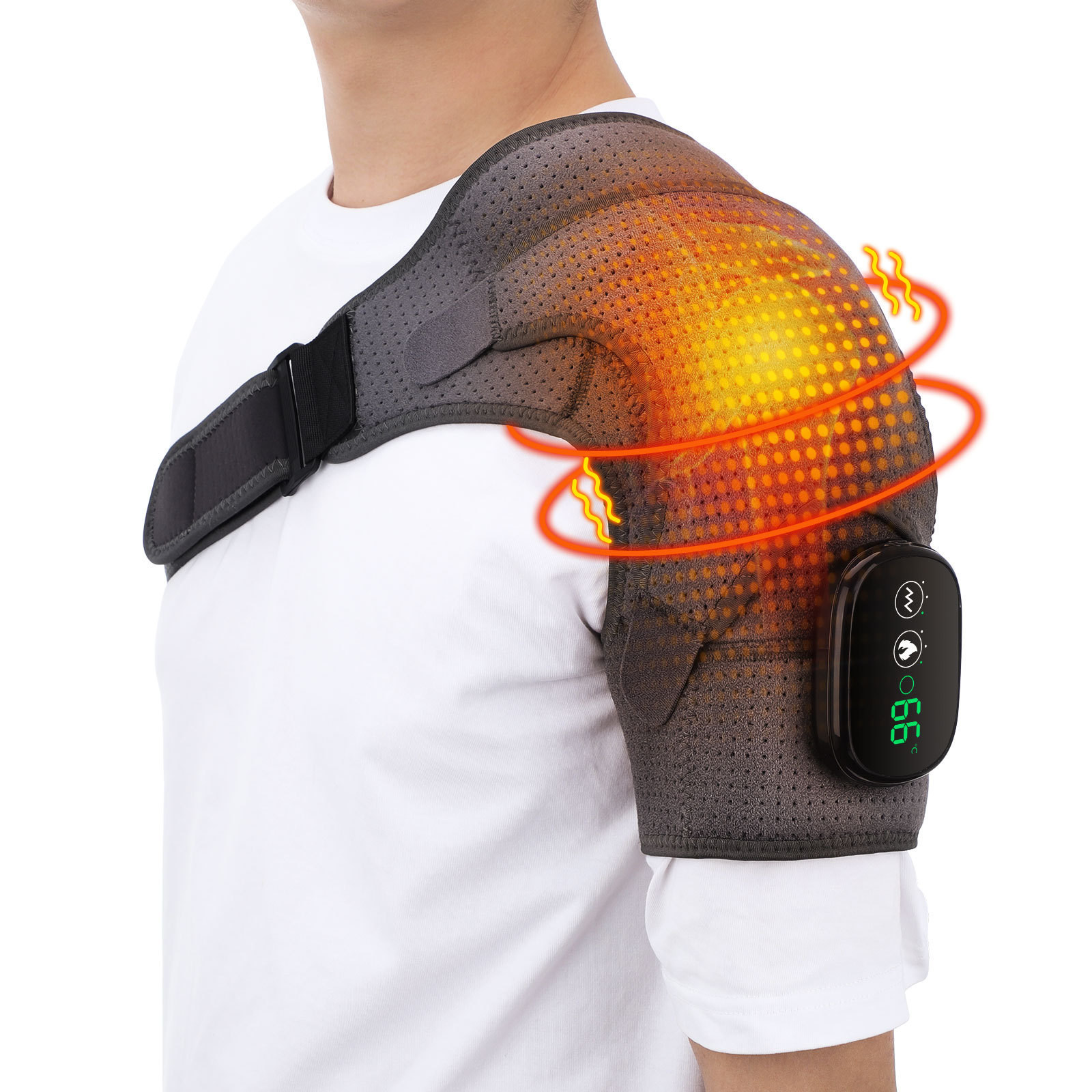 USB Rechargeable Convenient Electric Heating Shoulder Massage Heated Back Shoulder Brace Adjustable Heating Shoulder Massage Belt For Arm Muscle Relaxation - Image 5