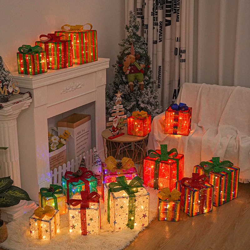 Lighted Up Outdoor Christmas Decorations Luminous Christmas Gift Box With Bow For Holiday Christmas Tree Home Yard Decor - Image 3