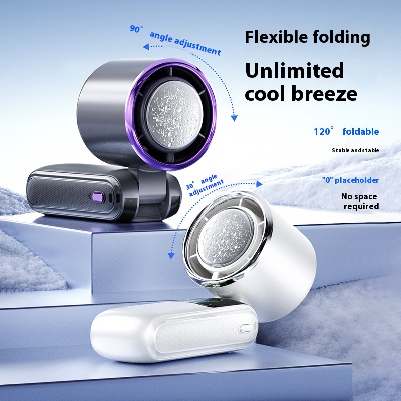 New Ice Pack High-Speed Handheld Eletirc Fan Speed Adjustable Folding Mini Fan Portable Outdoor Hanging Neck Small Fan - Image 5