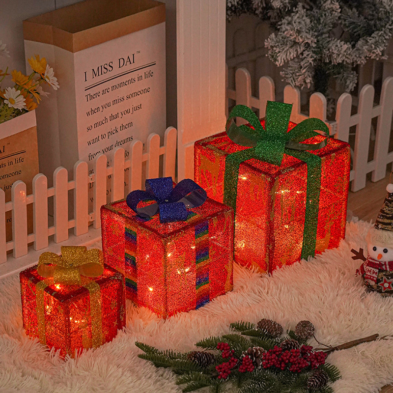 Lighted Up Outdoor Christmas Decorations Luminous Christmas Gift Box With Bow For Holiday Christmas Tree Home Yard Decor - Image 4
