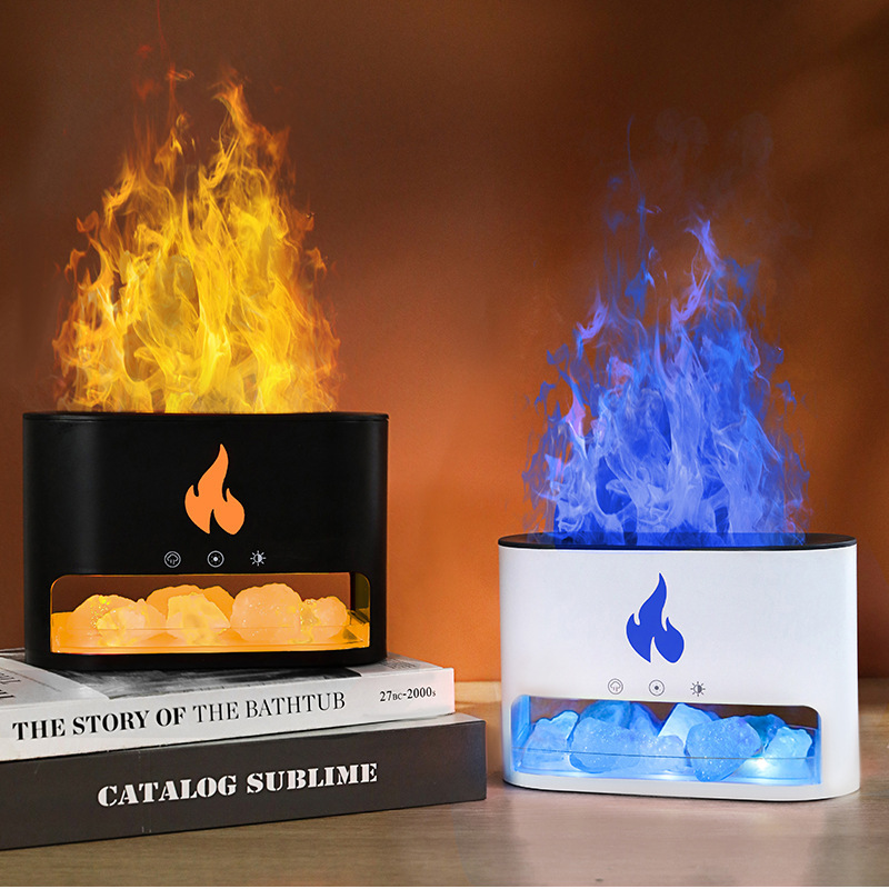 New Flame Humidifier Aromatherapy Machine Crystal Salt Stone Colorful Atmosphere Lamp Flame 3d Simulation Flame Humidifier Household Essential - Image 5