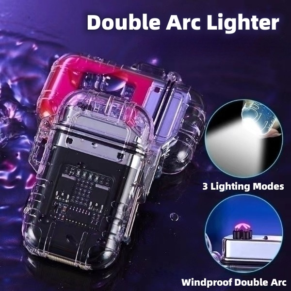 Transparent Shell Double Arc Lighter Waterproof And Windproof Outdoor Lighter Lighting Multi-purpose Electronic Cigarette Lighter - Image 2