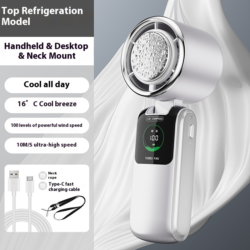 New Ice Pack High-Speed Handheld Eletirc Fan Speed Adjustable Folding Mini Fan Portable Outdoor Hanging Neck Small Fan - Image 7