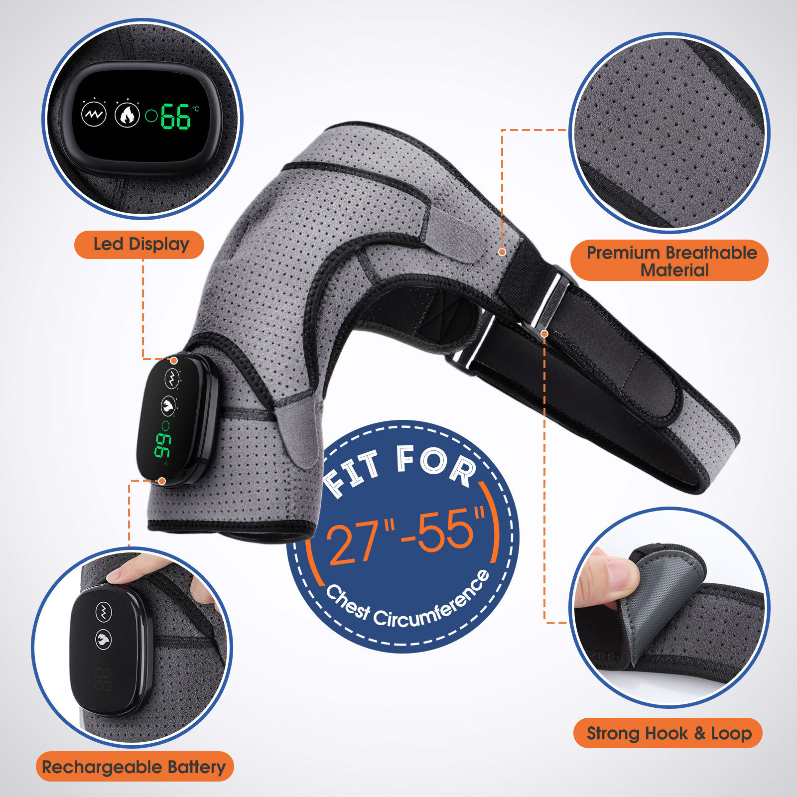 USB Rechargeable Convenient Electric Heating Shoulder Massage Heated Back Shoulder Brace Adjustable Heating Shoulder Massage Belt For Arm Muscle Relaxation - Image 9