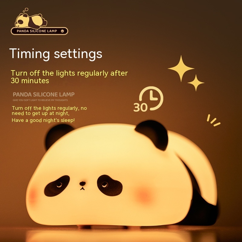Panda Night Lights For Kids Cute Animal Silicone Timing Rechargeable Lamp Cartoon Panda Bedroom Decoration Kids Boys Girls Gift - Image 3