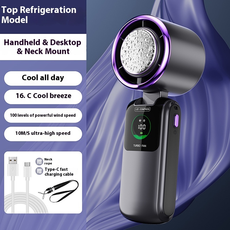 New Ice Pack High-Speed Handheld Eletirc Fan Speed Adjustable Folding Mini Fan Portable Outdoor Hanging Neck Small Fan - Image 9