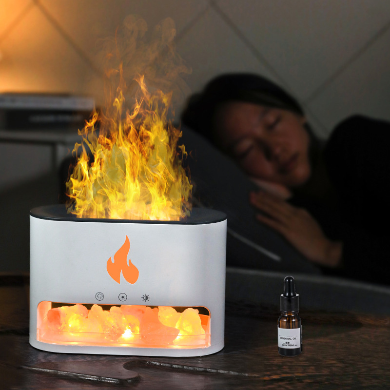 New Flame Humidifier Aromatherapy Machine Crystal Salt Stone Colorful Atmosphere Lamp Flame 3d Simulation Flame Humidifier Household Essential - Image 4