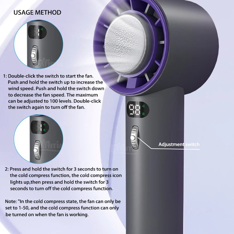 Portable Handheld Turbo Fan Cooling Semiconductor Refrigeration 3000mAh Battery Wind Speeds Adjustable Mini Personal Fan - Image 4