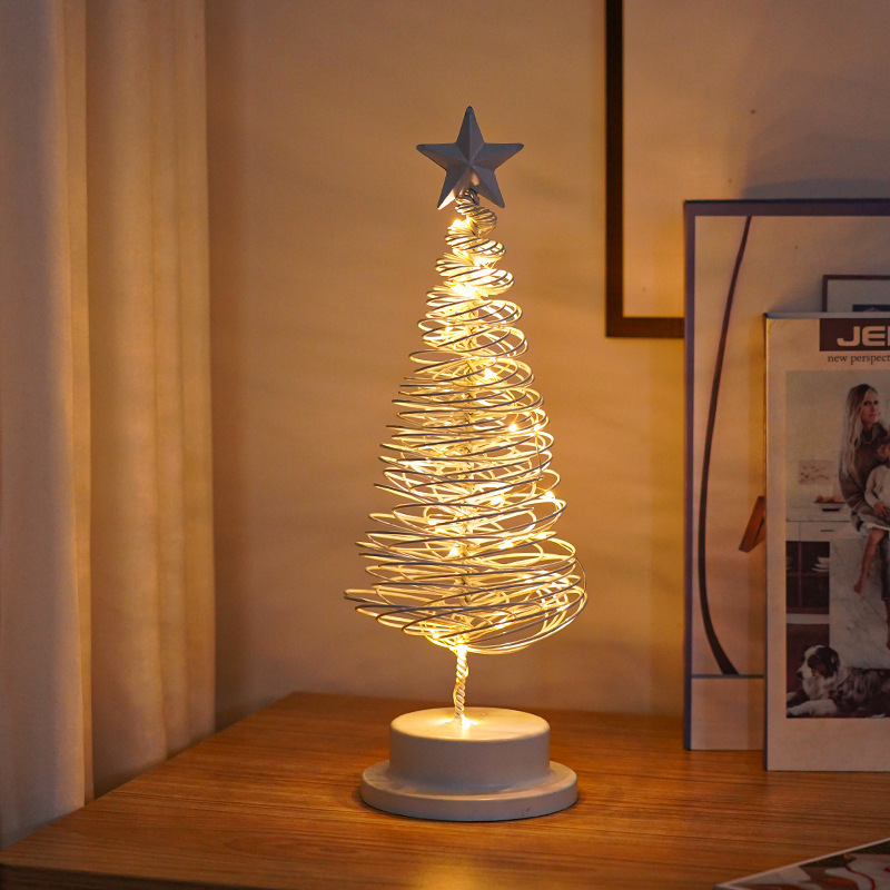 LED Christmas Tree Spiral Light Table Ornament Wrought Iron Xmas Tree Bedroom Desk Lamp Christmas Atmosphere Night Light Decor - Image 8