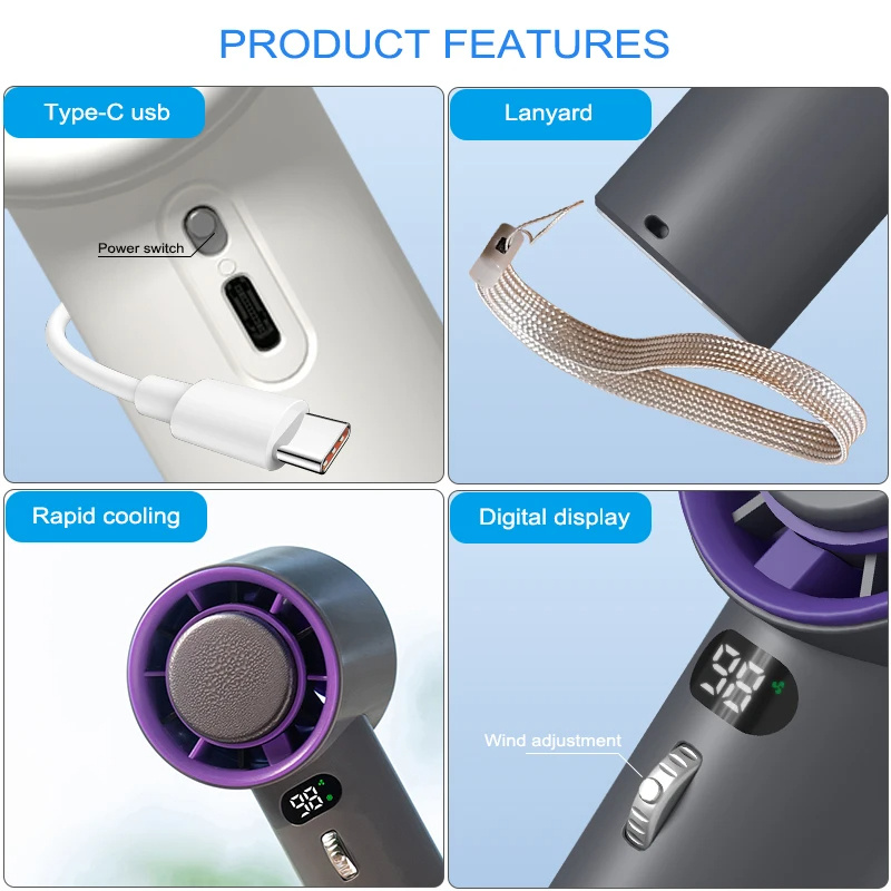 Portable Handheld Turbo Fan Cooling Semiconductor Refrigeration 3000mAh Battery Wind Speeds Adjustable Mini Personal Fan - Image 5