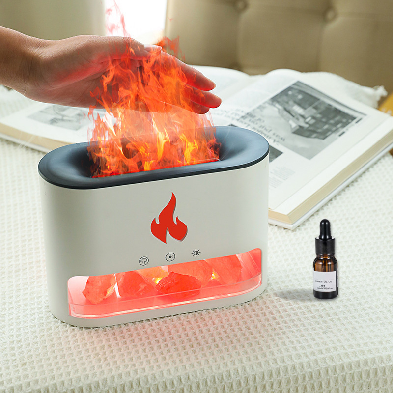 New Flame Humidifier Aromatherapy Machine Crystal Salt Stone Colorful Atmosphere Lamp Flame 3d Simulation Flame Humidifier Household Essential - Image 3