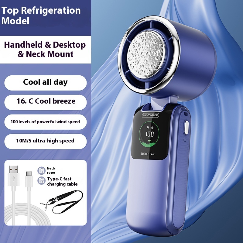New Ice Pack High-Speed Handheld Eletirc Fan Speed Adjustable Folding Mini Fan Portable Outdoor Hanging Neck Small Fan - Image 10