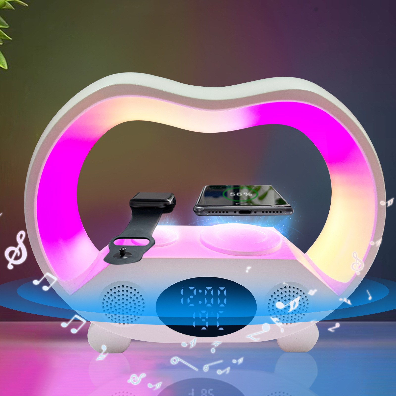 New 6 In 1 Smart Remote Control Bluetooth-compatible Ambience Intelligent LED Table Lamp Multi-function Wireless Charger Night Light Bluetooth-compatible Speaker - Image 7