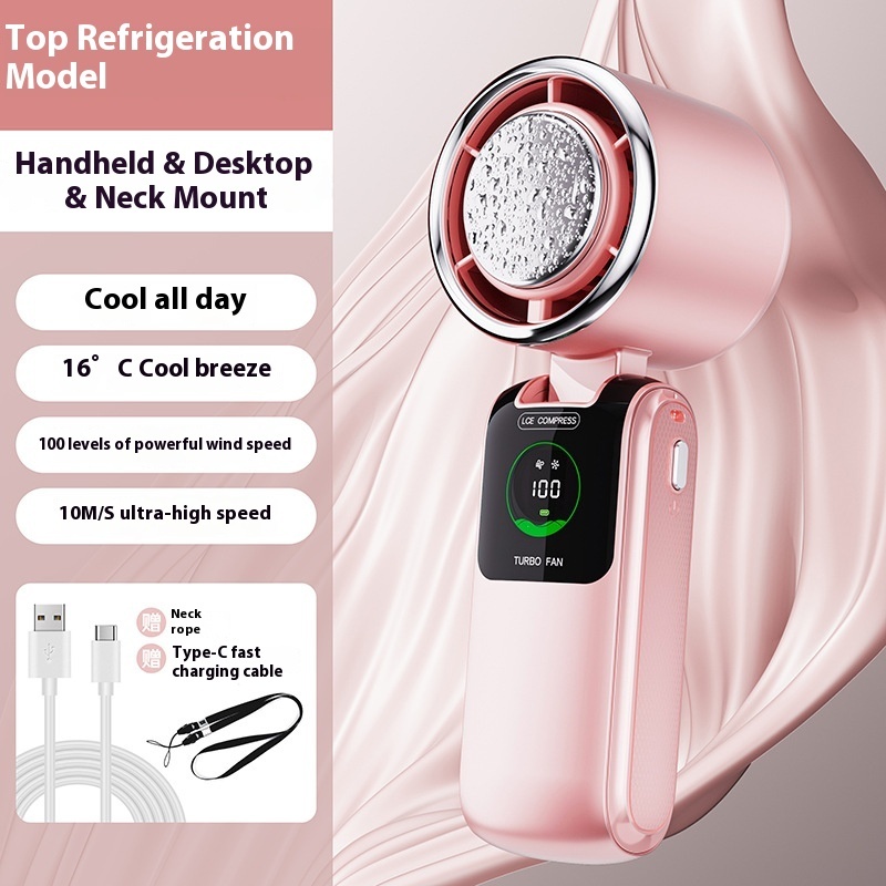 New Ice Pack High-Speed Handheld Eletirc Fan Speed Adjustable Folding Mini Fan Portable Outdoor Hanging Neck Small Fan - Image 8