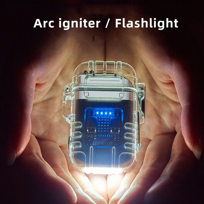Transparent Shell Double Arc Lighter Waterproof And Windproof Outdoor Lighter Lighting Multi-purpose Electronic Cigarette Lighter - Image 4