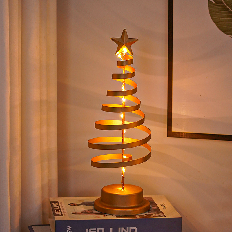 LED Christmas Tree Spiral Light Table Ornament Wrought Iron Xmas Tree Bedroom Desk Lamp Christmas Atmosphere Night Light Decor - Image 9