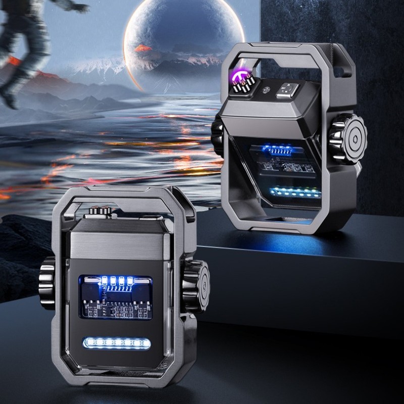 New Pulse Lighter Double Arc Outdoor Windproof Type-C Charging Electric Lighter Mechanical Alloy Rotary Gyroscope Decompression Tool - Image 2