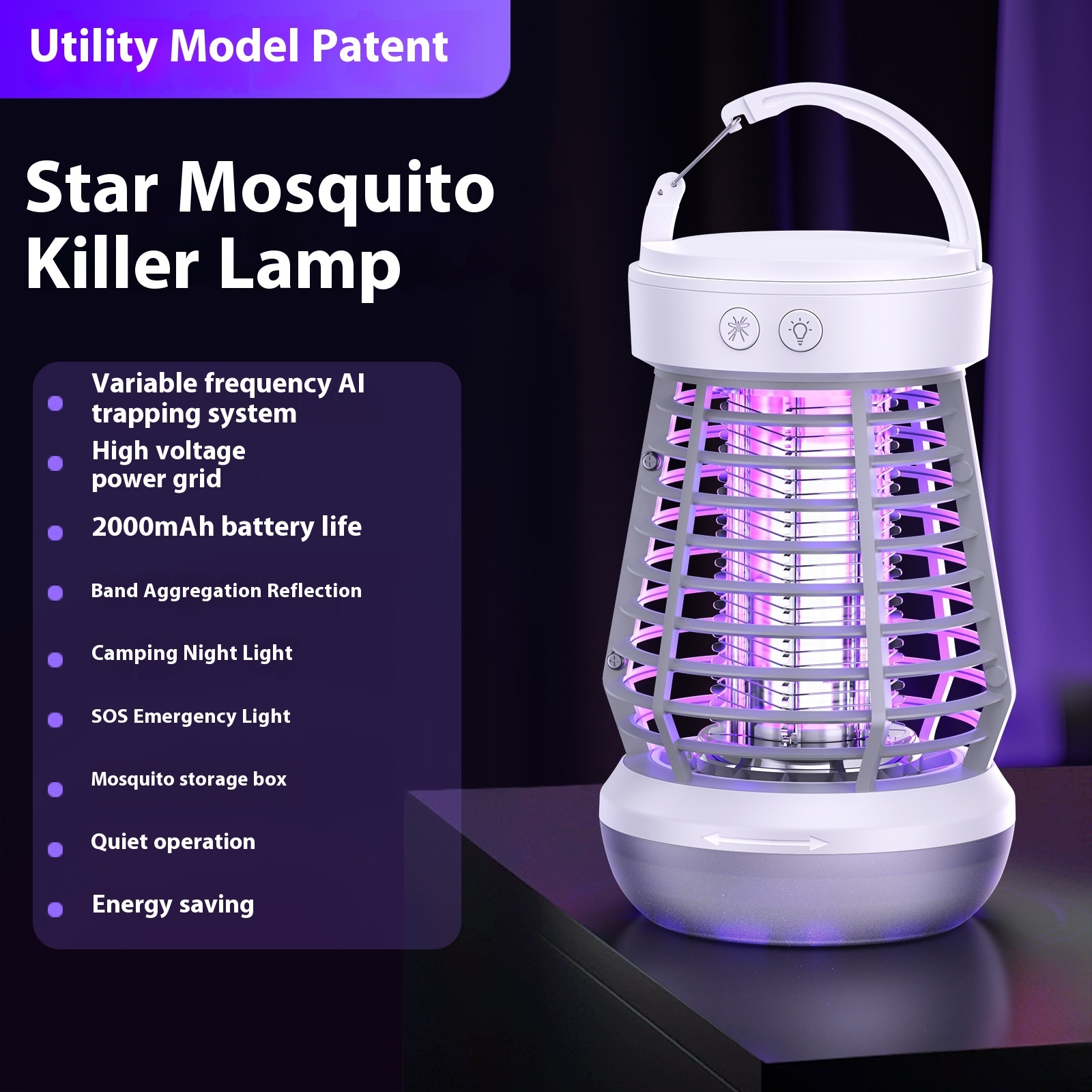 2in1 Mosquito Killer Lamp Electric Fly Catcher USB Rechargeable Electric Mosquito Swatter Electric Fly Trap With Night Light S0S Emergency Light Mosquito Killer Terrace Camping - Image 8