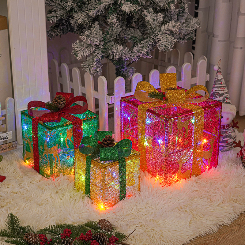 Lighted Up Outdoor Christmas Decorations Luminous Christmas Gift Box With Bow For Holiday Christmas Tree Home Yard Decor - Image 2