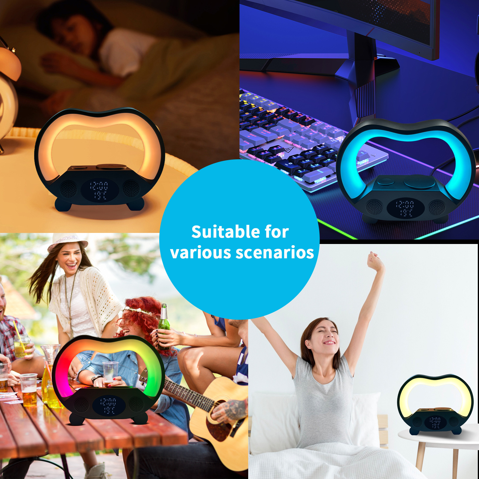 New 6 In 1 Smart Remote Control Bluetooth-compatible Ambience Intelligent LED Table Lamp Multi-function Wireless Charger Night Light Bluetooth-compatible Speaker - Image 4