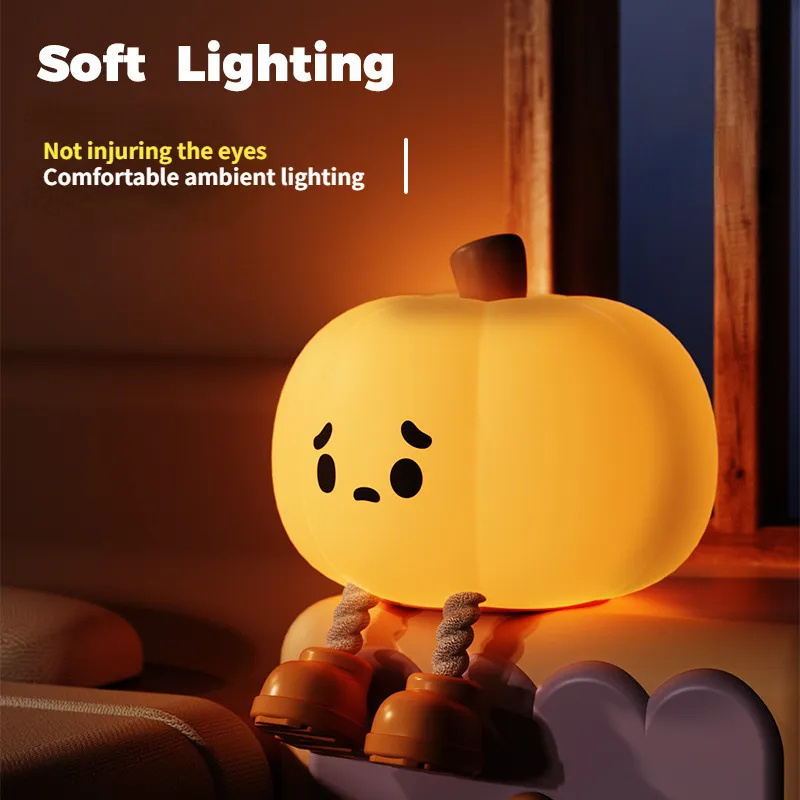 Home Decor Halloween Pumpkin Night Light Cute Soft Silicone Lamp Touch Dimmable Rechargeable Bedside Decor Light Kids Gifts Halloween Decorations - Image 2