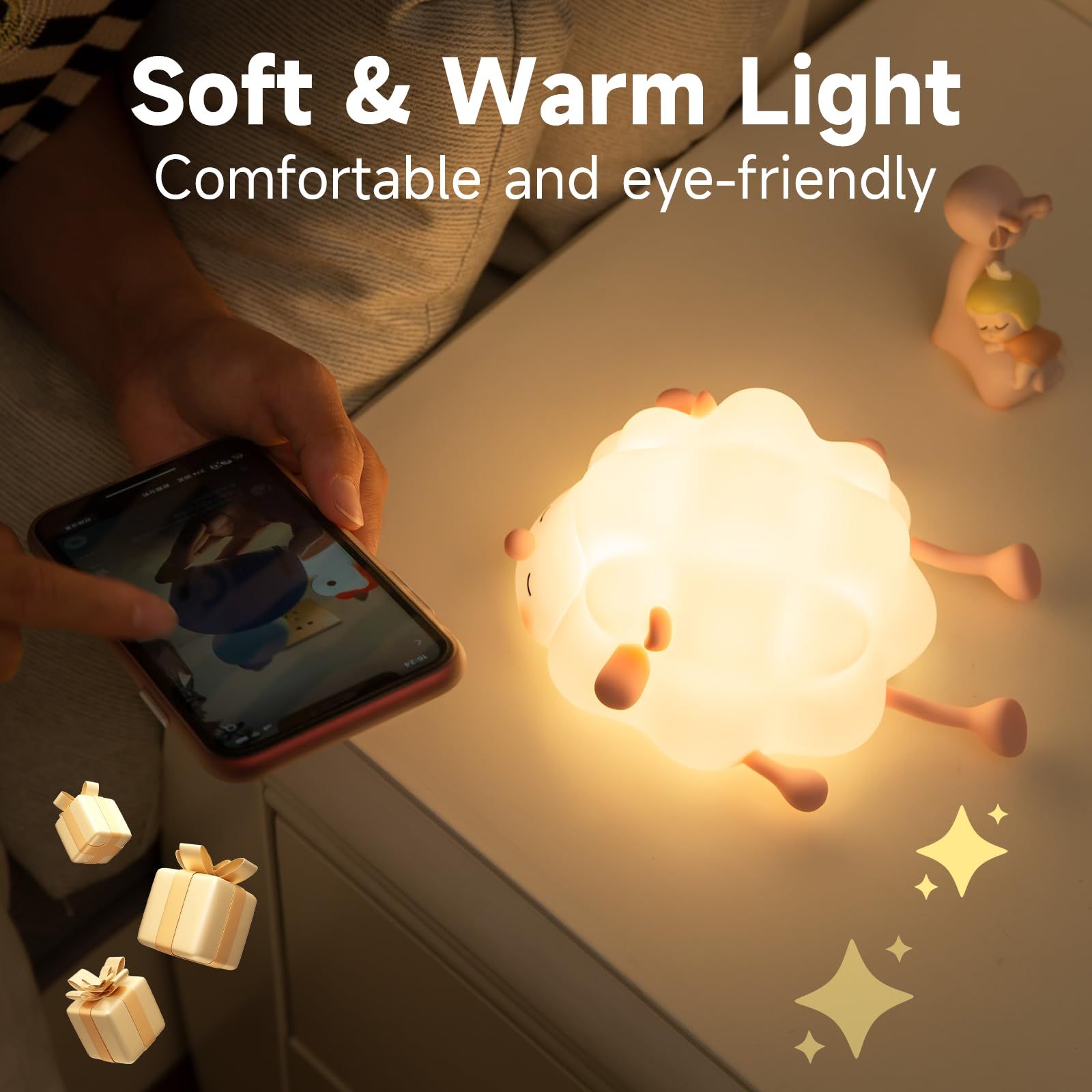 Cute Silicone Night Lights Sheep Cartoon Bedroom Lamp For Children's Room Decor Rechargeable Timing Dimming Sleep Night Light - Image 3