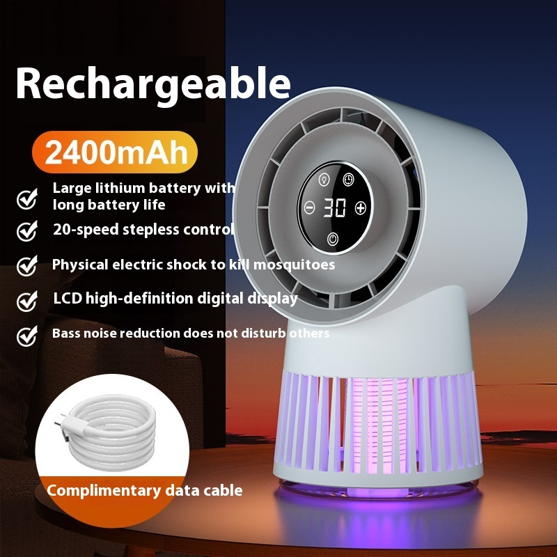 Creative 2-in-1 Mosquito Killing Mini Desk Fan Electric Mosquito Killer USB Rechargeable Fan Night Lamp Home And Outdoor Supplies - Image 3