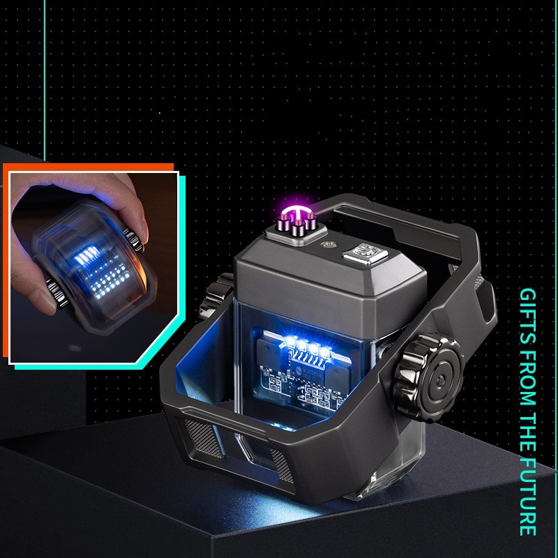 New Pulse Lighter Double Arc Outdoor Windproof Type-C Charging Electric Lighter Mechanical Alloy Rotary Gyroscope Decompression Tool - Image 4